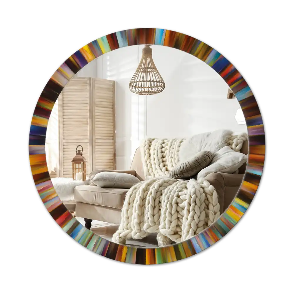 Okrúhle zrkadlo s potlačeným rámom Farebné lúče