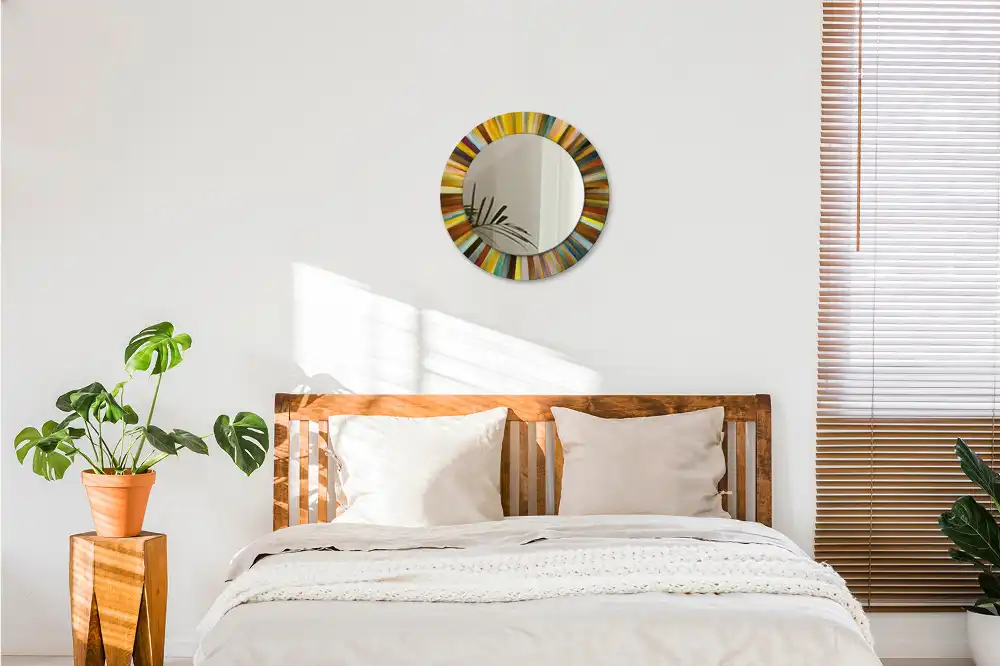 Okrúhle zrkadlo s potlačeným rámom Farebné lúče