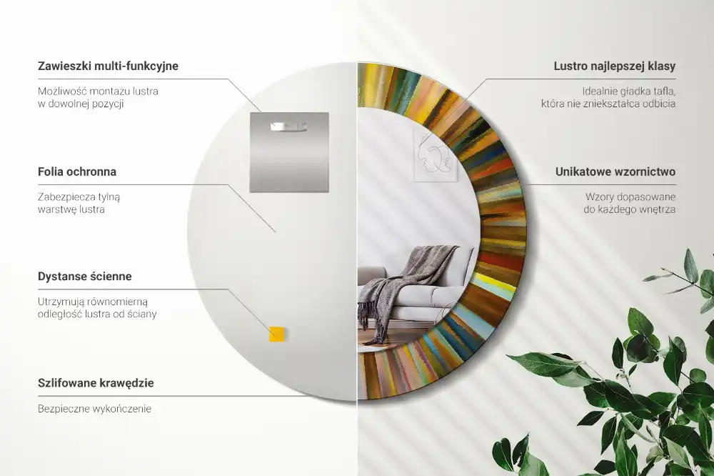 Okrúhle zrkadlo s potlačeným rámom Farebné lúče