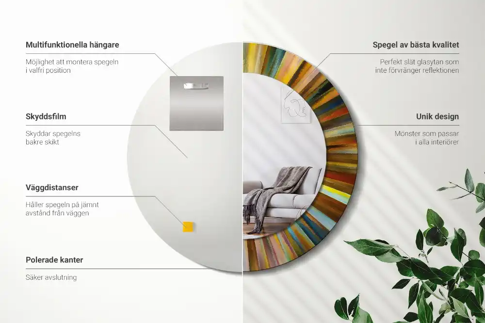 Okrúhle zrkadlo s potlačeným rámom Farebné lúče