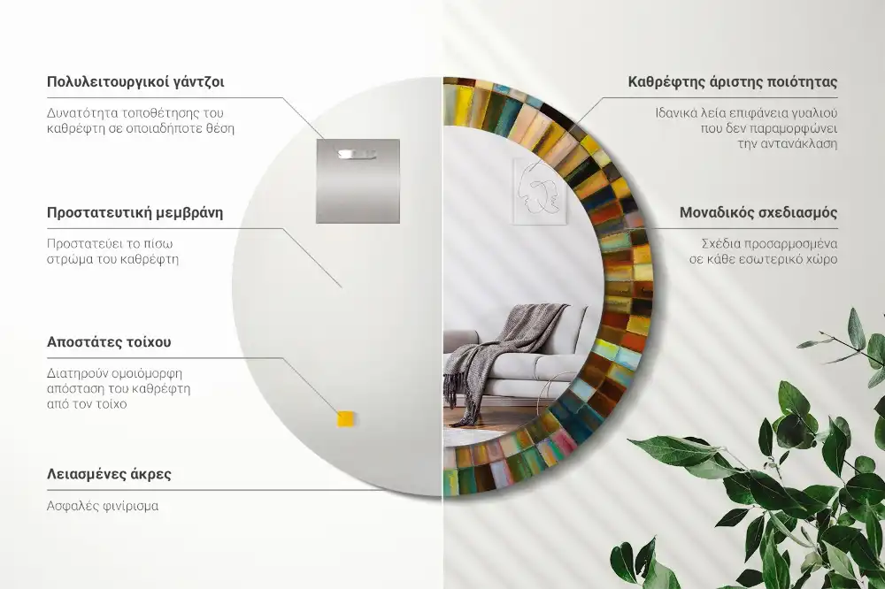 Okrúhle zrkadlo s potlačeným rámom Farebné lúče