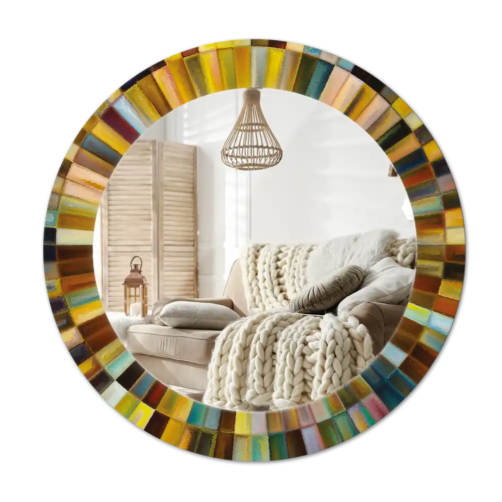 Okrúhle zrkadlo s potlačeným rámom Farebné lúče
