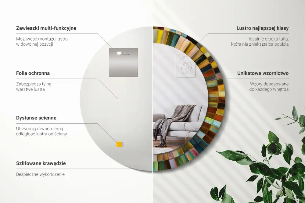 Okrúhle zrkadlo s potlačeným rámom Farebné lúče