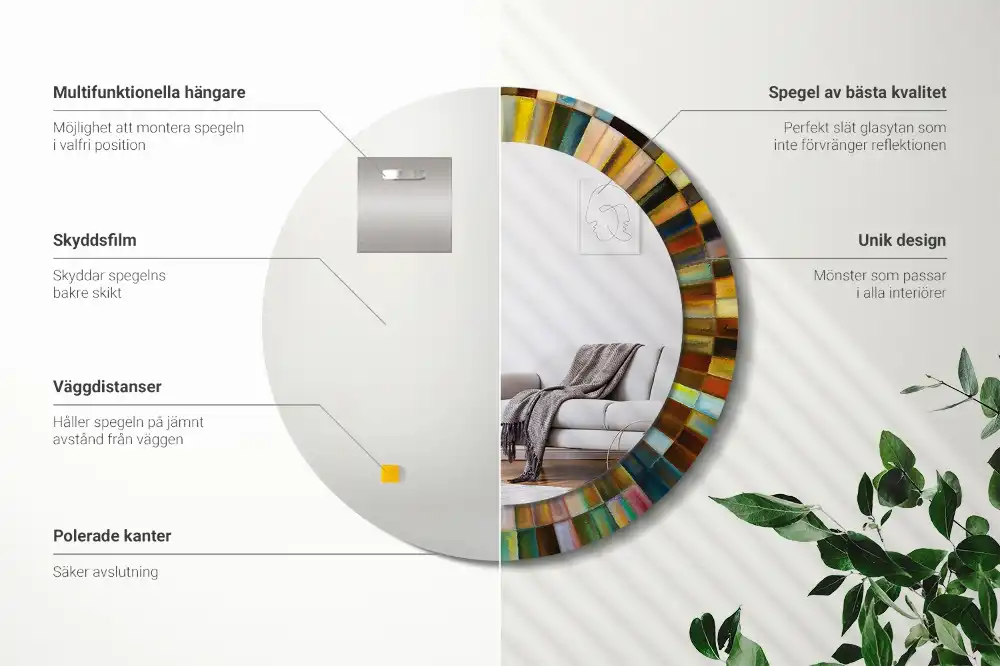 Okrúhle zrkadlo s potlačeným rámom Farebné lúče