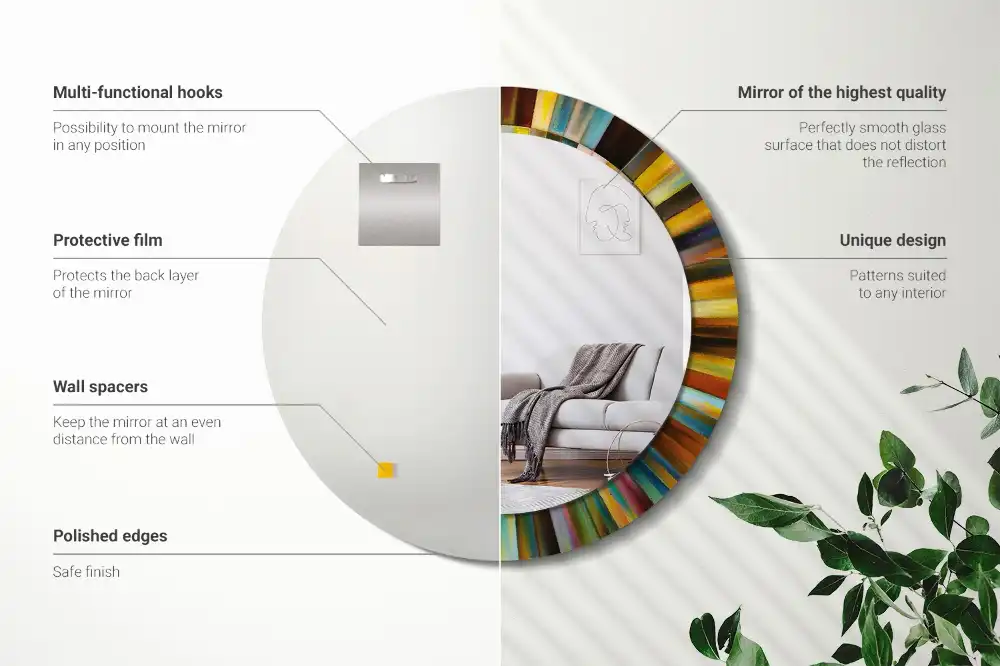 Okrúhle zrkadlo s potlačeným rámom Farebné lúče