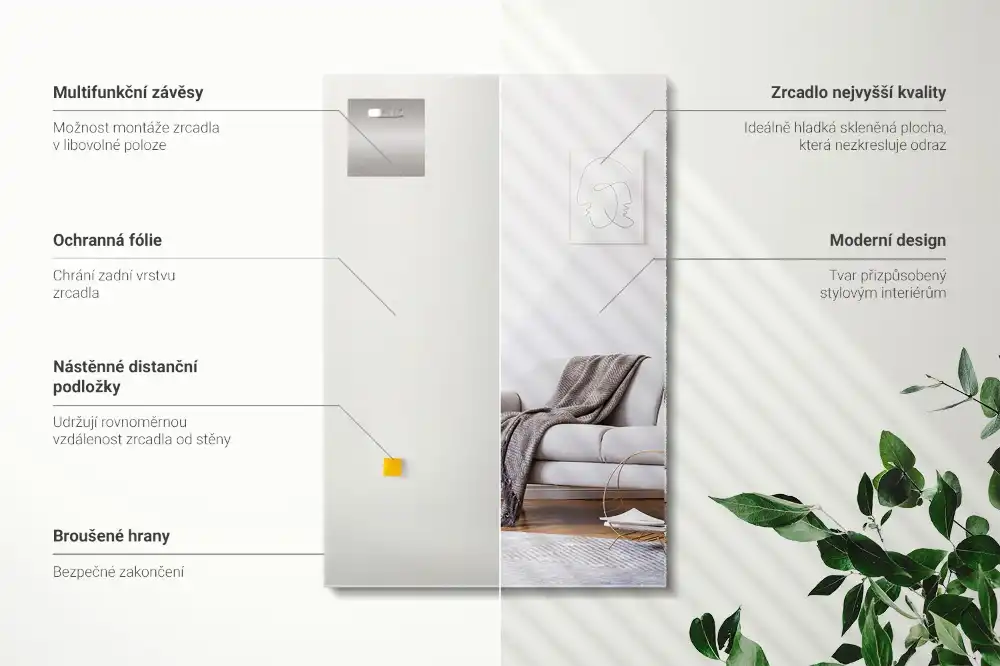 Obdžnikové zrkadlo bez rámu moderné