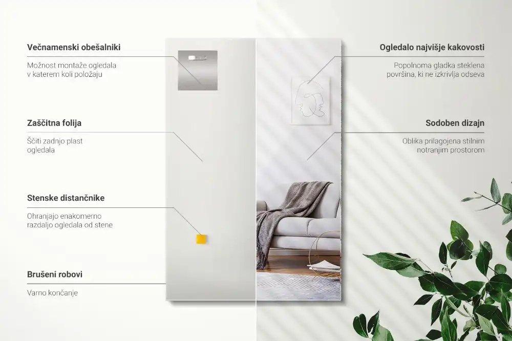 Obdžnikové zrkadlo bez rámu moderné