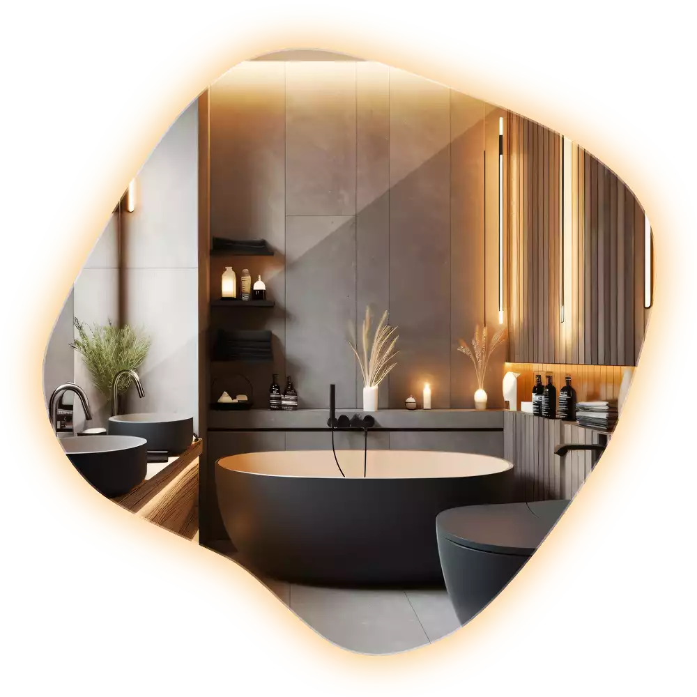 Zrkadlo v tvare škvrny s LED podsvietením jedinečné