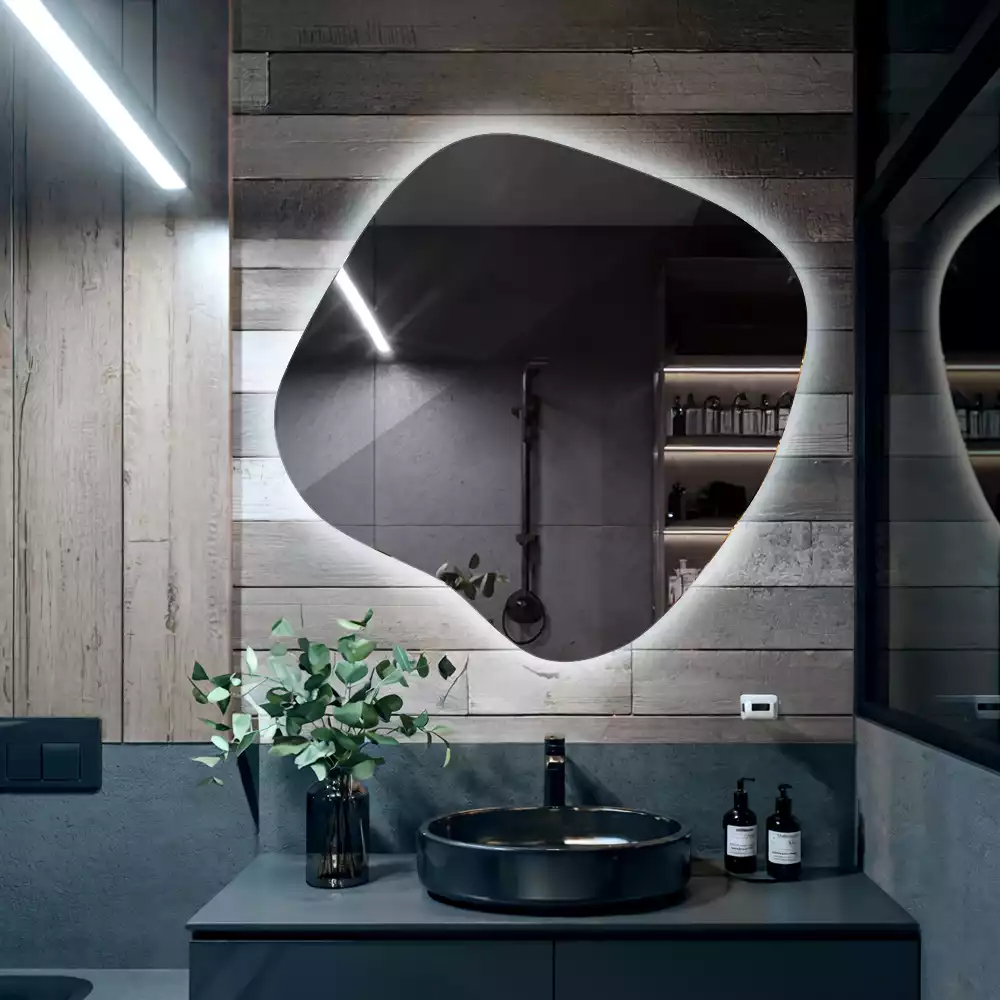 Zrkadlo v tvare škvrny s LED podsvietením jedinečné
