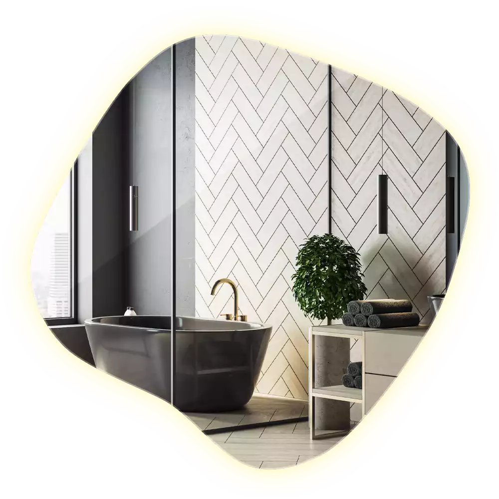 Zrkadlo v tvare škvrny s LED podsvietením jedinečné