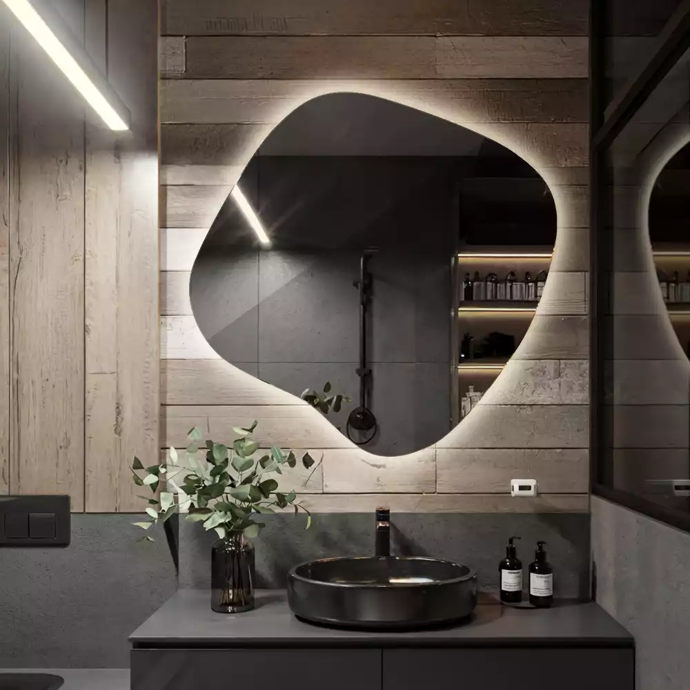 Zrkadlo v tvare škvrny s LED podsvietením jedinečné