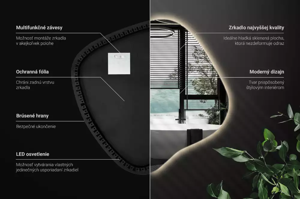 Zrkadlo v tvare škvrny s LED podsvietením jedinečné