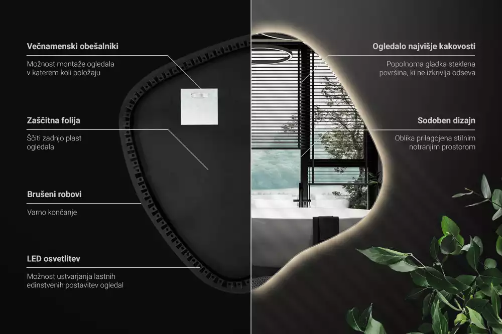 Zrkadlo v tvare škvrny s LED podsvietením jedinečné