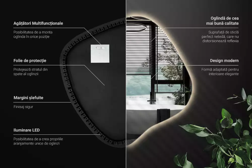 Zrkadlo v tvare škvrny s LED podsvietením jedinečné