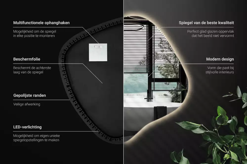 Zrkadlo v tvare škvrny s LED podsvietením jedinečné