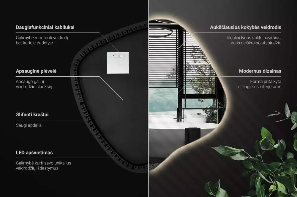 Zrkadlo v tvare škvrny s LED podsvietením jedinečné