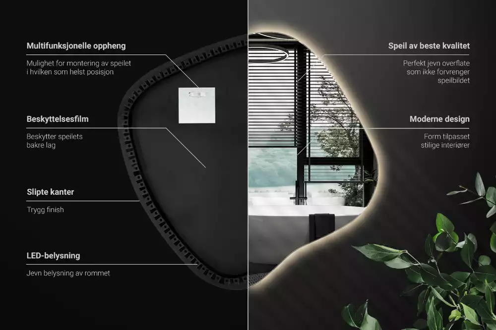 Zrkadlo v tvare škvrny s LED podsvietením jedinečné