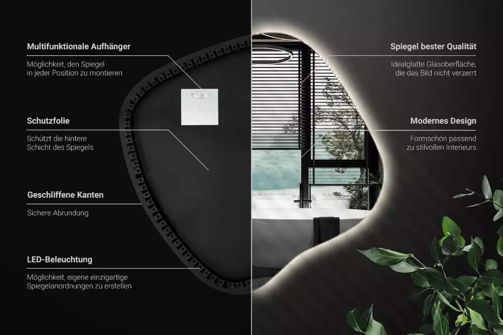 Zrkadlo v tvare škvrny s LED podsvietením jedinečné