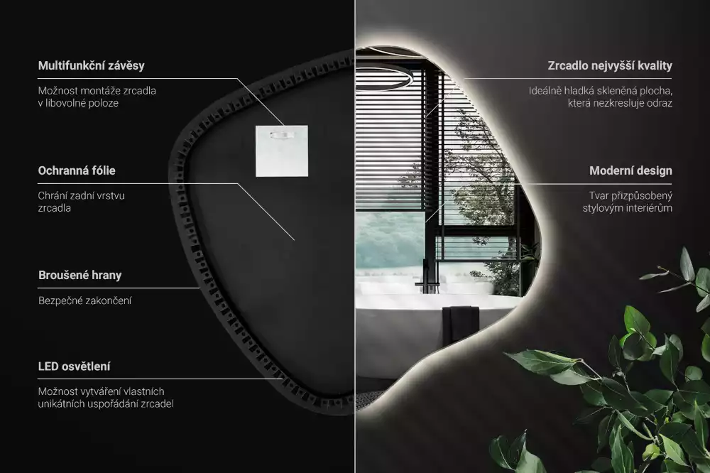 Zrkadlo v tvare škvrny s LED podsvietením jedinečné