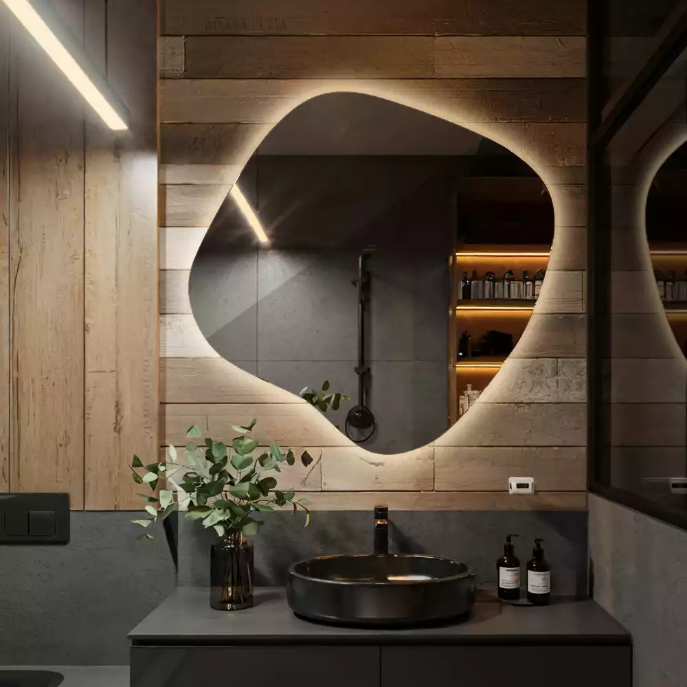 Zrkadlo v tvare škvrny s LED podsvietením jedinečné