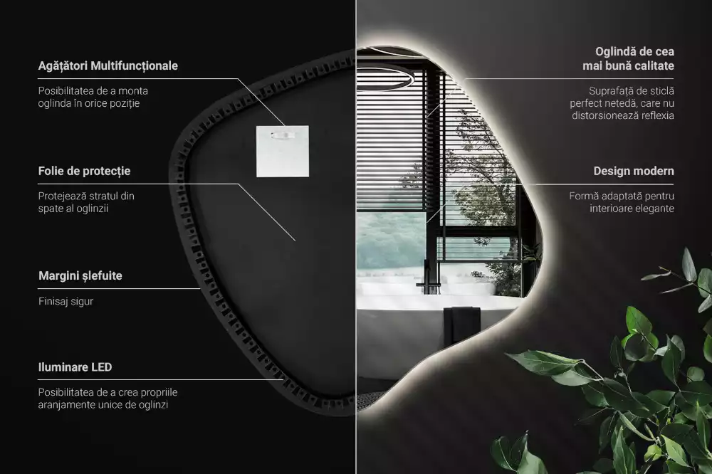 Zrkadlo v tvare škvrny s LED podsvietením jedinečné