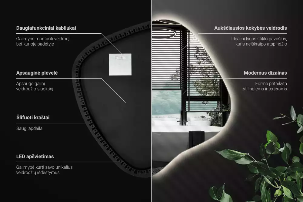 Zrkadlo v tvare škvrny s LED podsvietením jedinečné