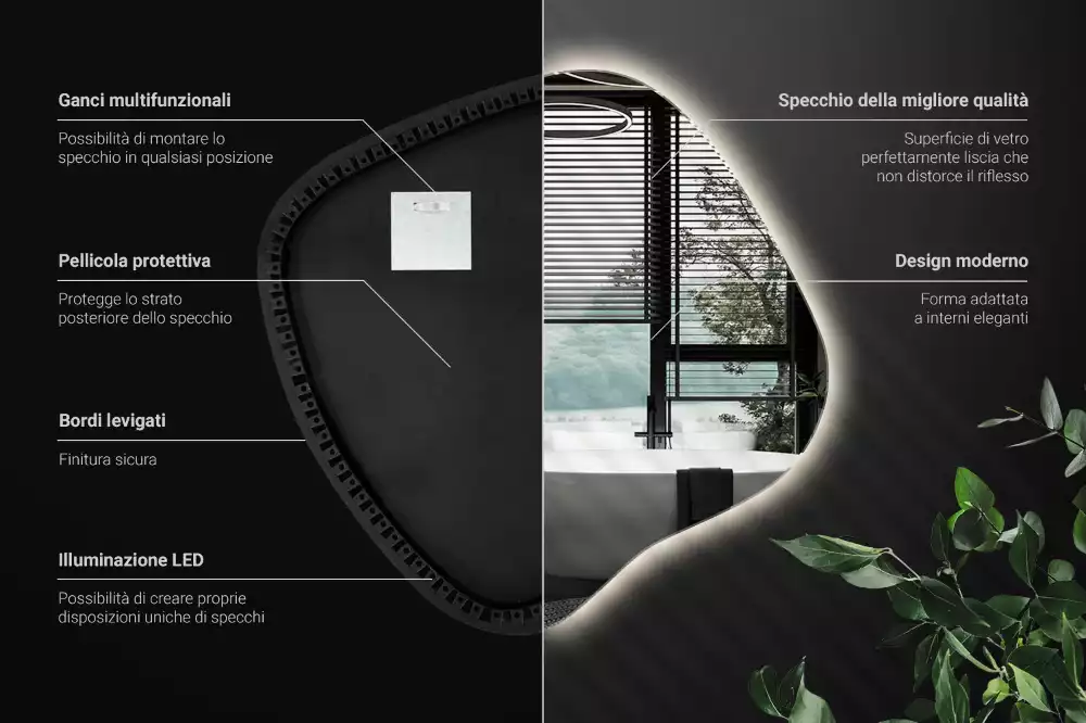 Zrkadlo v tvare škvrny s LED podsvietením jedinečné