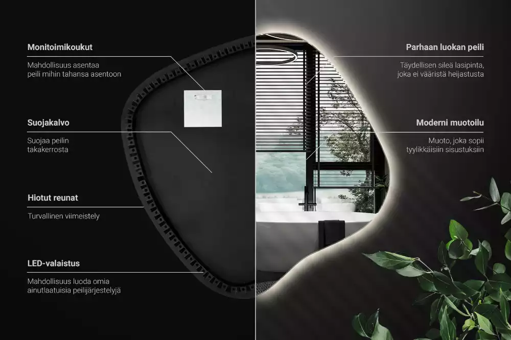 Zrkadlo v tvare škvrny s LED podsvietením jedinečné