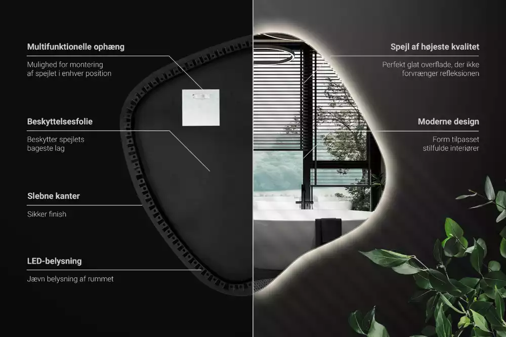 Zrkadlo v tvare škvrny s LED podsvietením jedinečné