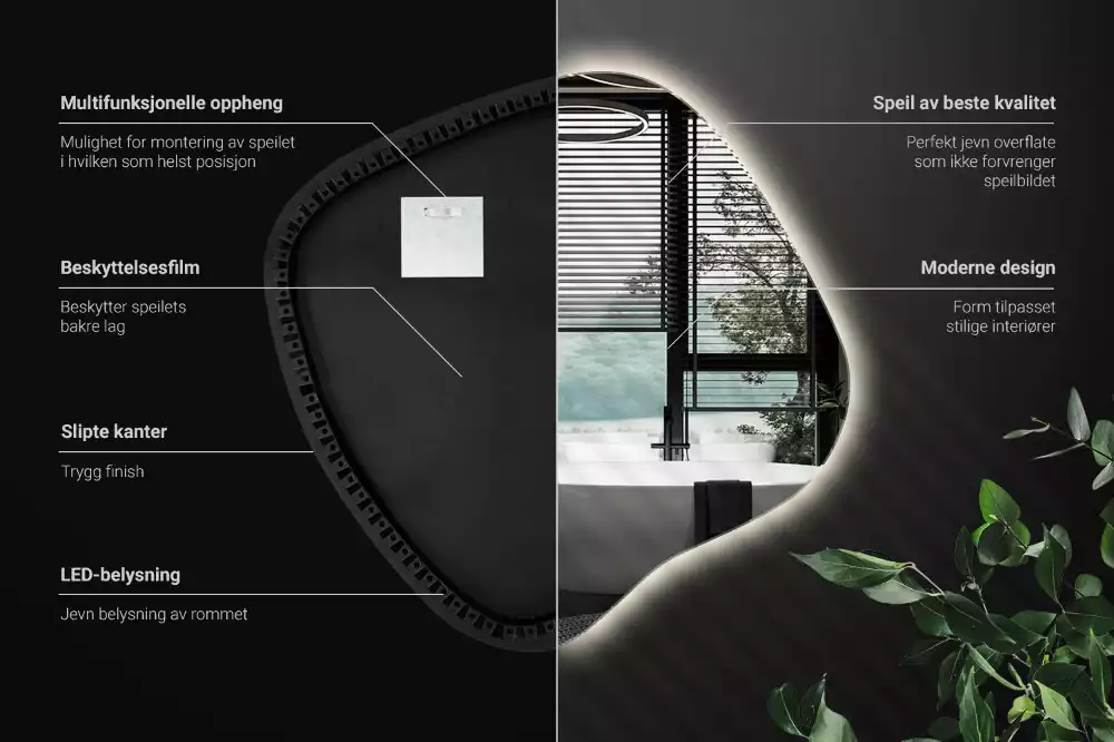 Zrkadlo v tvare škvrny s LED podsvietením jedinečné