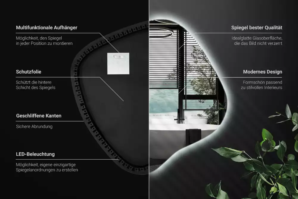 Zrkadlo v tvare škvrny s LED podsvietením jedinečné