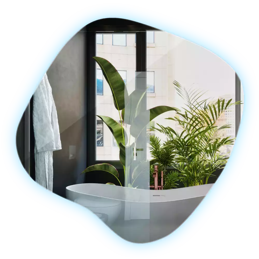 Zrkadlo v tvare škvrny s LED podsvietením jedinečné