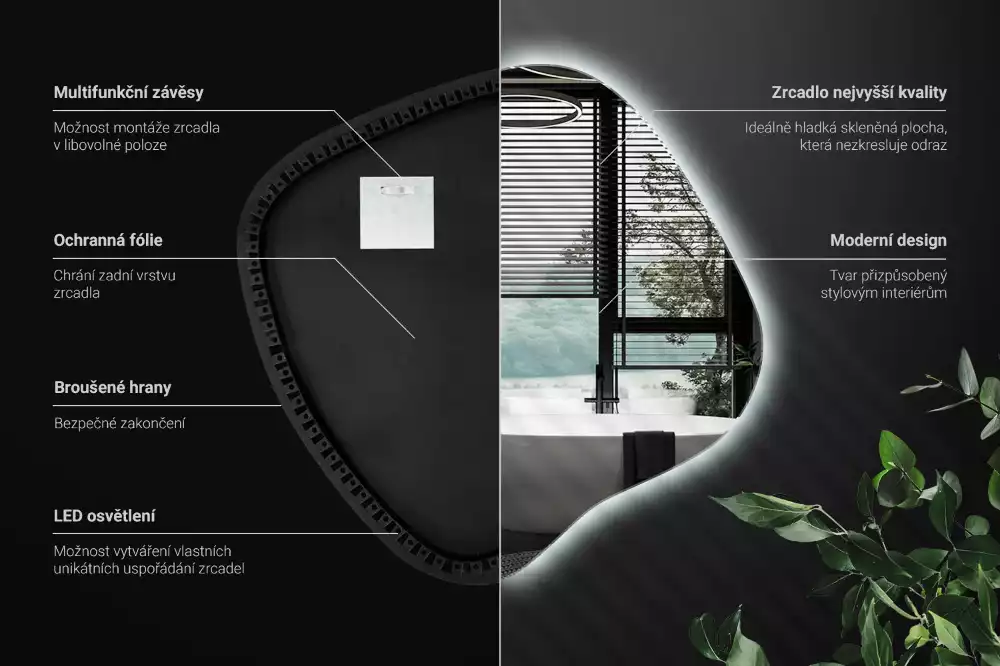 Zrkadlo v tvare škvrny s LED podsvietením jedinečné