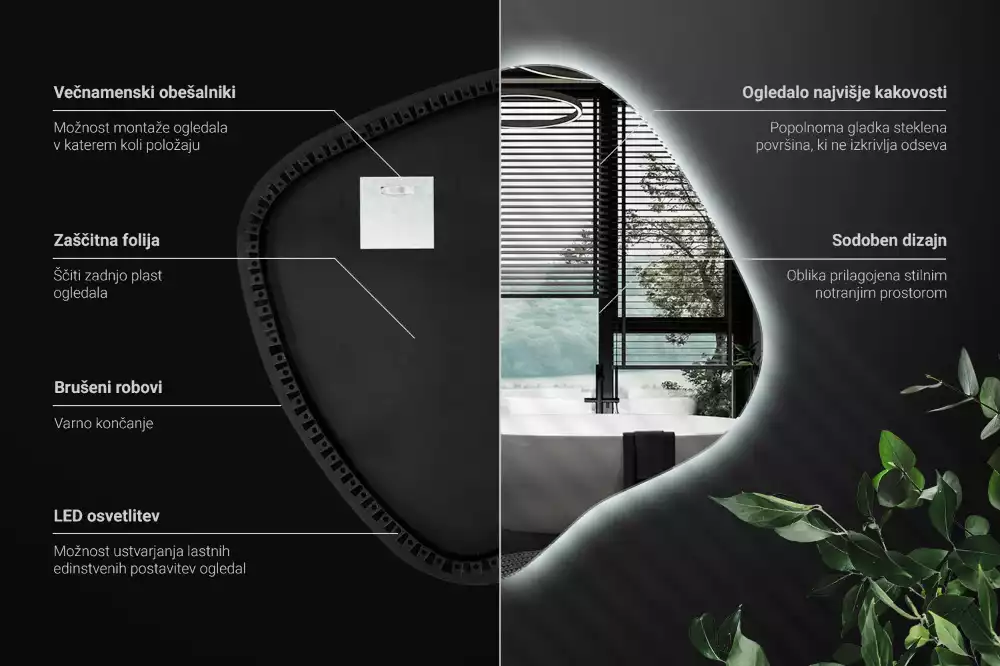 Zrkadlo v tvare škvrny s LED podsvietením jedinečné