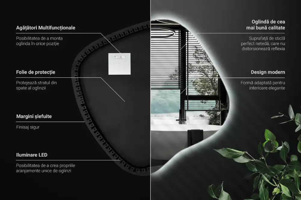 Zrkadlo v tvare škvrny s LED podsvietením jedinečné