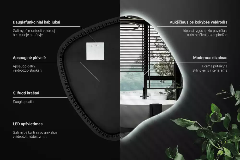 Zrkadlo v tvare škvrny s LED podsvietením jedinečné