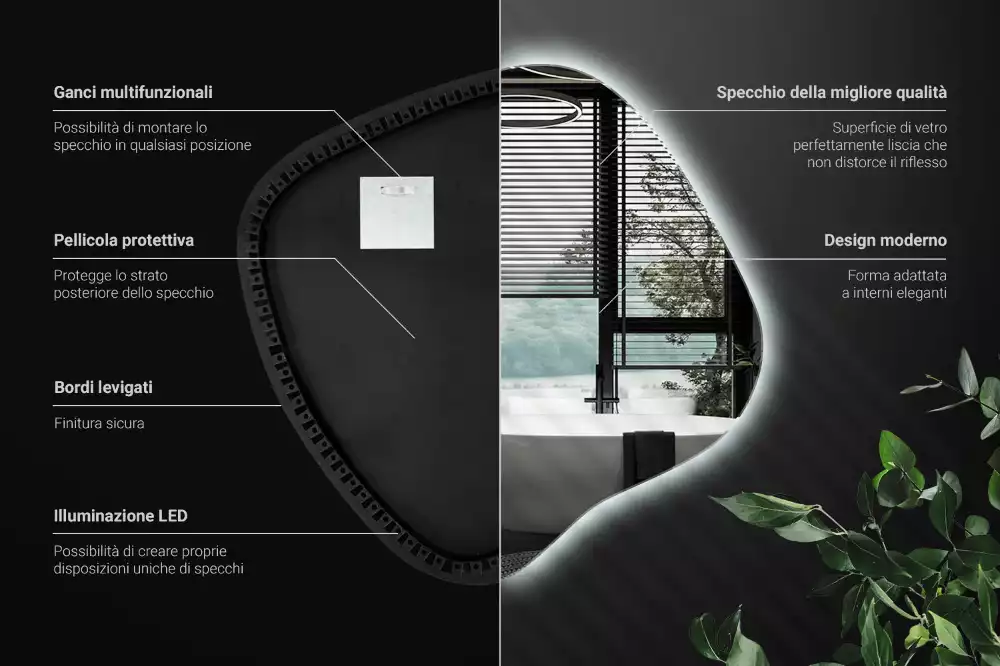 Zrkadlo v tvare škvrny s LED podsvietením jedinečné