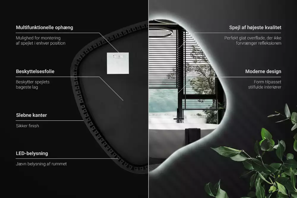 Zrkadlo v tvare škvrny s LED podsvietením jedinečné
