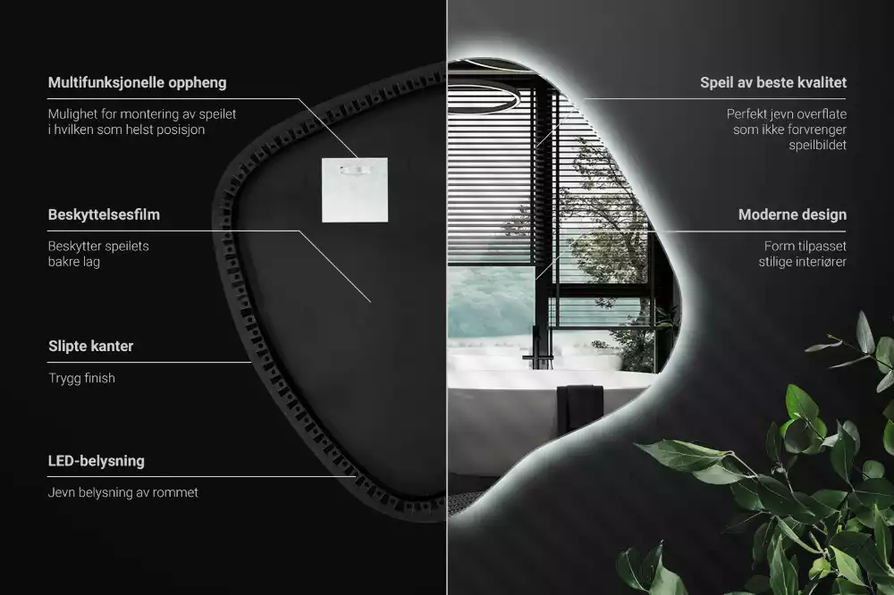 Zrkadlo v tvare škvrny s LED podsvietením jedinečné