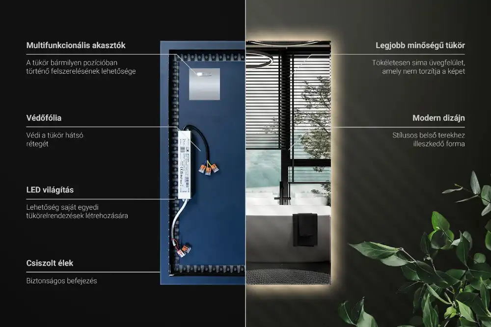 Obdĺžnikové zrkadlo s LED osvetlením