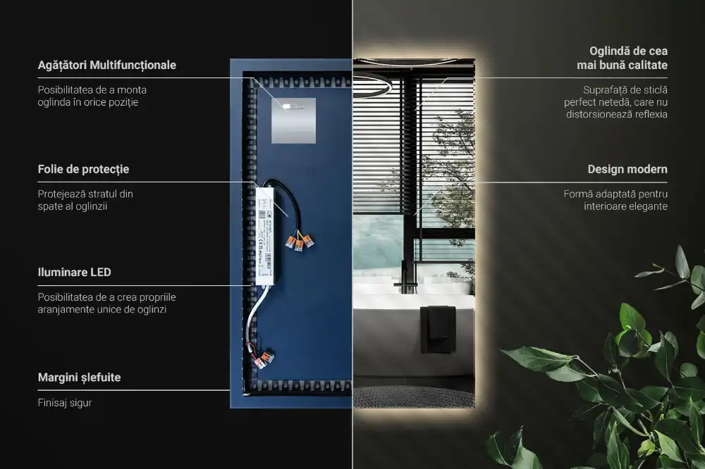 Obdĺžnikové zrkadlo s LED osvetlením