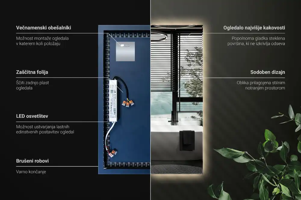 Obdĺžnikové zrkadlo s LED osvetlením