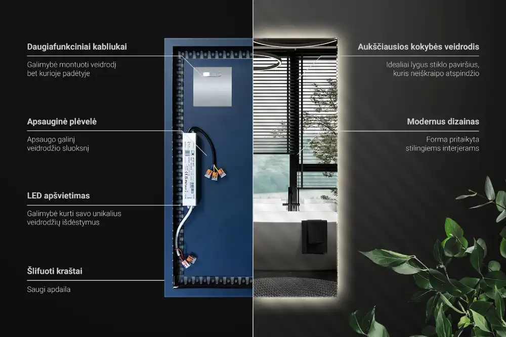 Obdĺžnikové zrkadlo s LED osvetlením