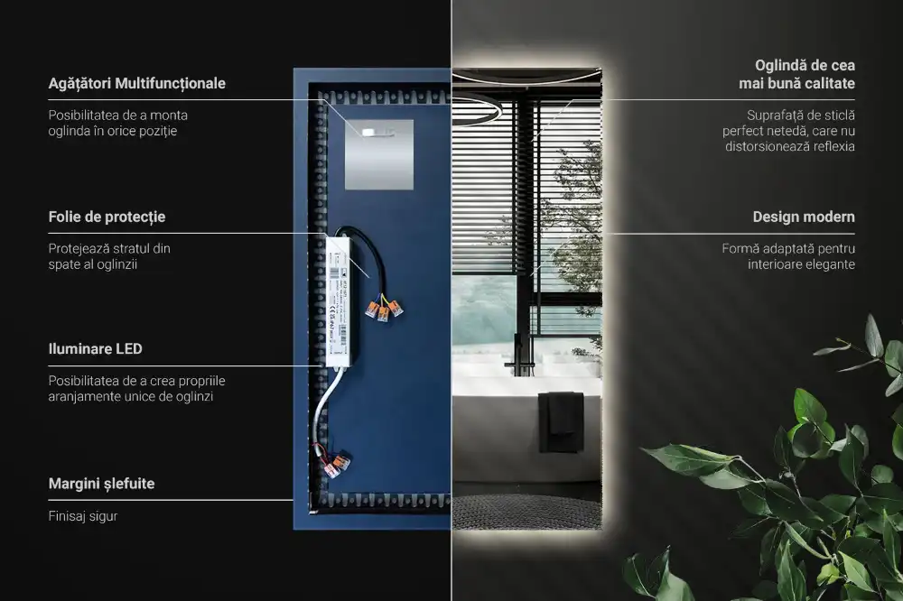 Obdĺžnikové zrkadlo s LED osvetlením