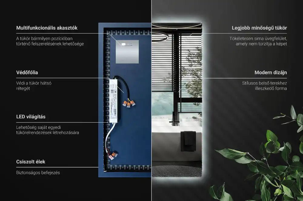 Obdĺžnikové zrkadlo s LED osvetlením