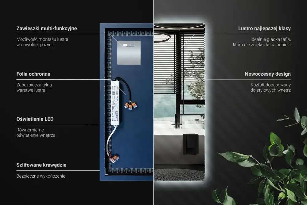Obdĺžnikové zrkadlo s LED osvetlením