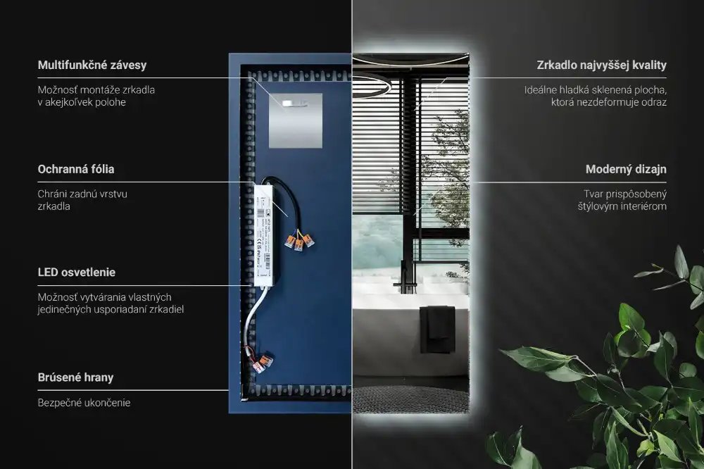 Obdĺžnikové zrkadlo s LED osvetlením