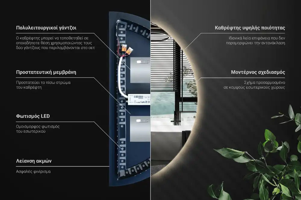 LED Polkruhové Zrkadlo štýlový doplnok