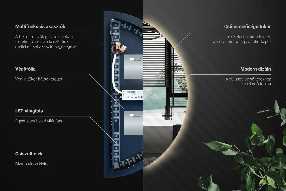 LED Polkruhové Zrkadlo štýlový doplnok