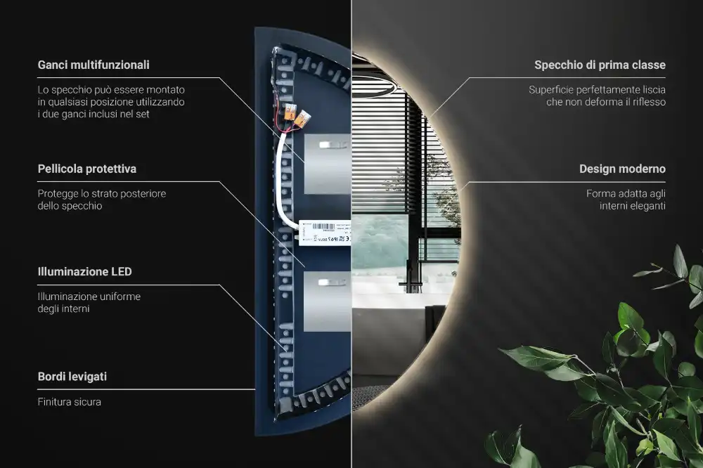 LED Polkruhové Zrkadlo štýlový doplnok